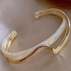 Gold and Pearl Twist Cuff Bracelet